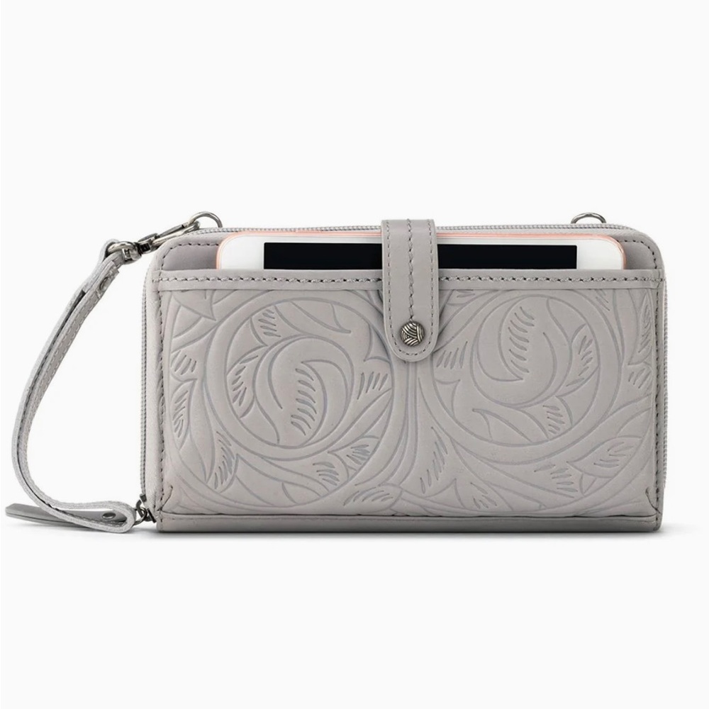 The Sak Iris  Large Smartphone Crossbody, Light Smoke Leaf Emboss